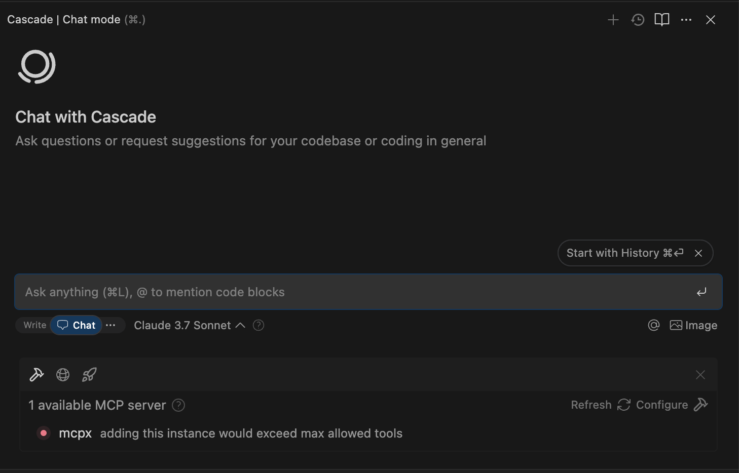 Windsurf Cascade MCP Error - too many tools